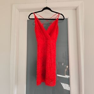 Guess Red Lace Slip Dress with Strappy V-Neck